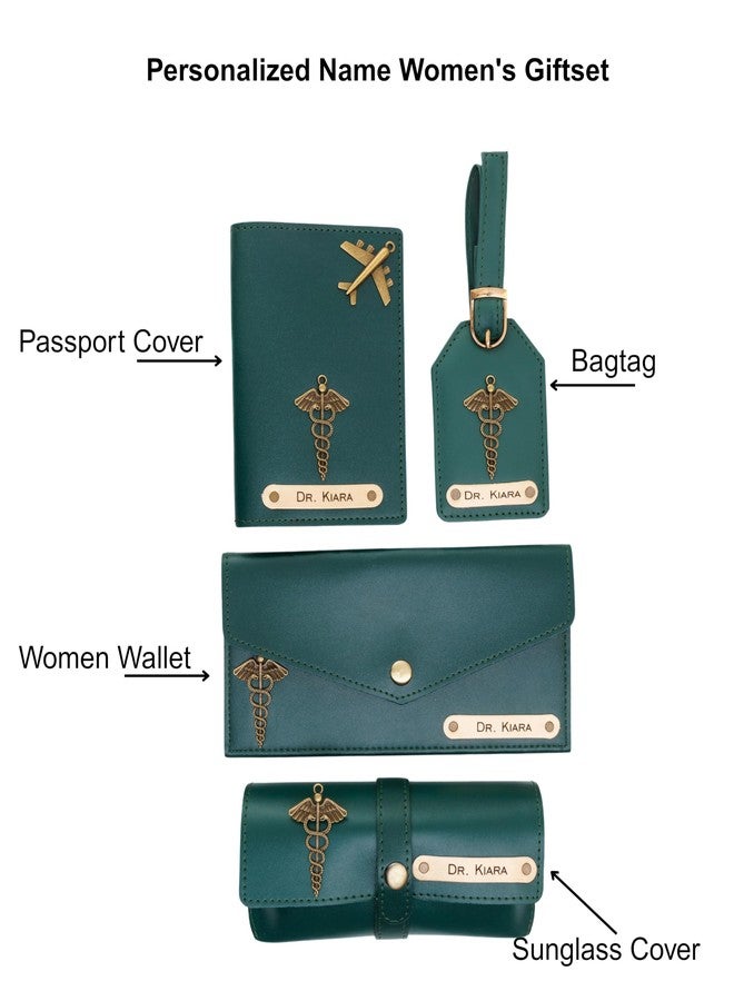 AICA Personalised Name Doctor DR Leather Wallet Gift Set for Women (DarkGreen) - Image 2